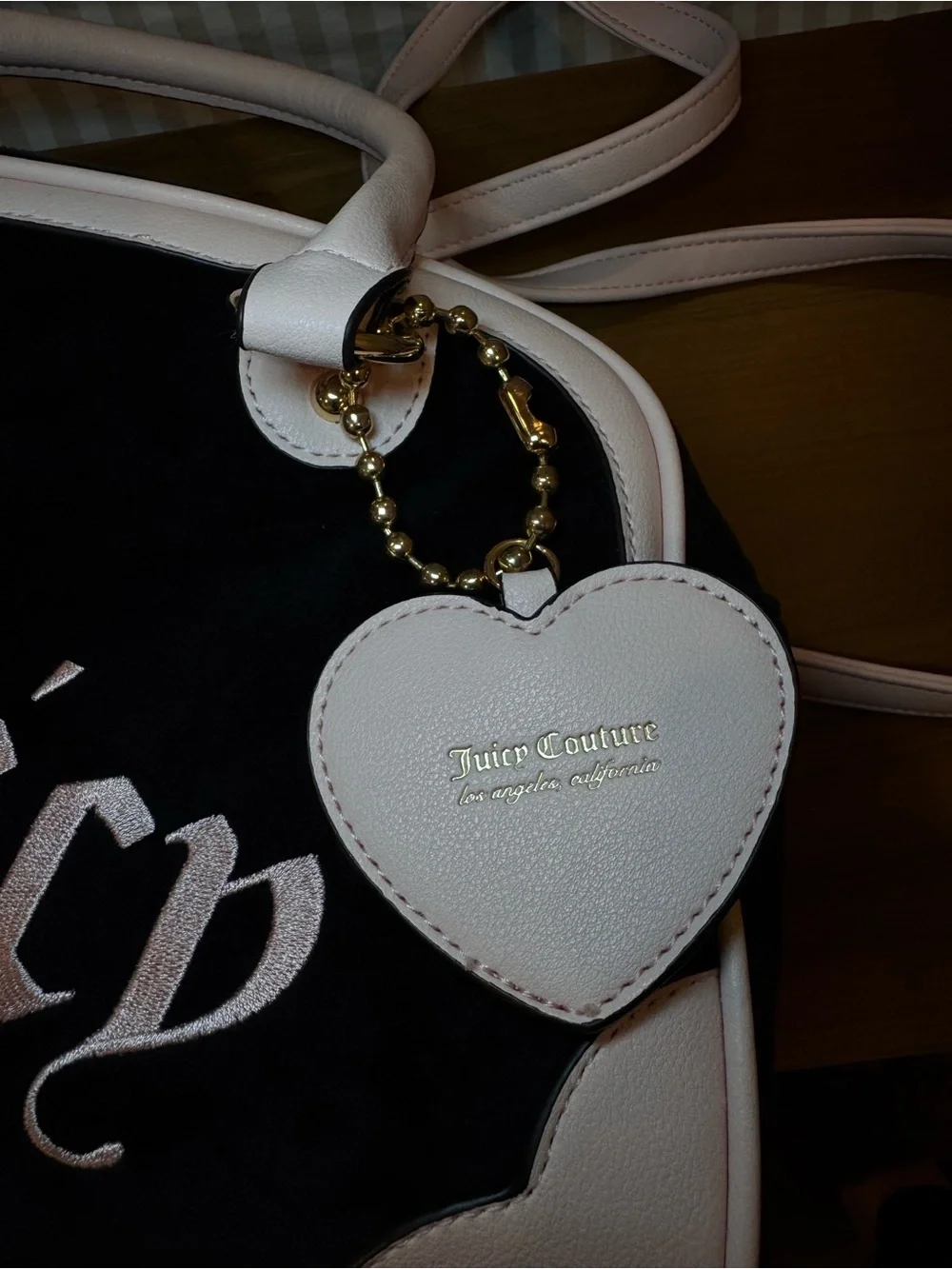 Juicy Couture Black Suede Satchel with Pink Trim